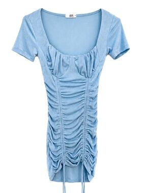 XS Ruched Short Sleeve Mini Dress Light Blue